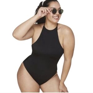 Andie Swim The Asbury High Neck One Piece Swimsuit in Black Size Medium
